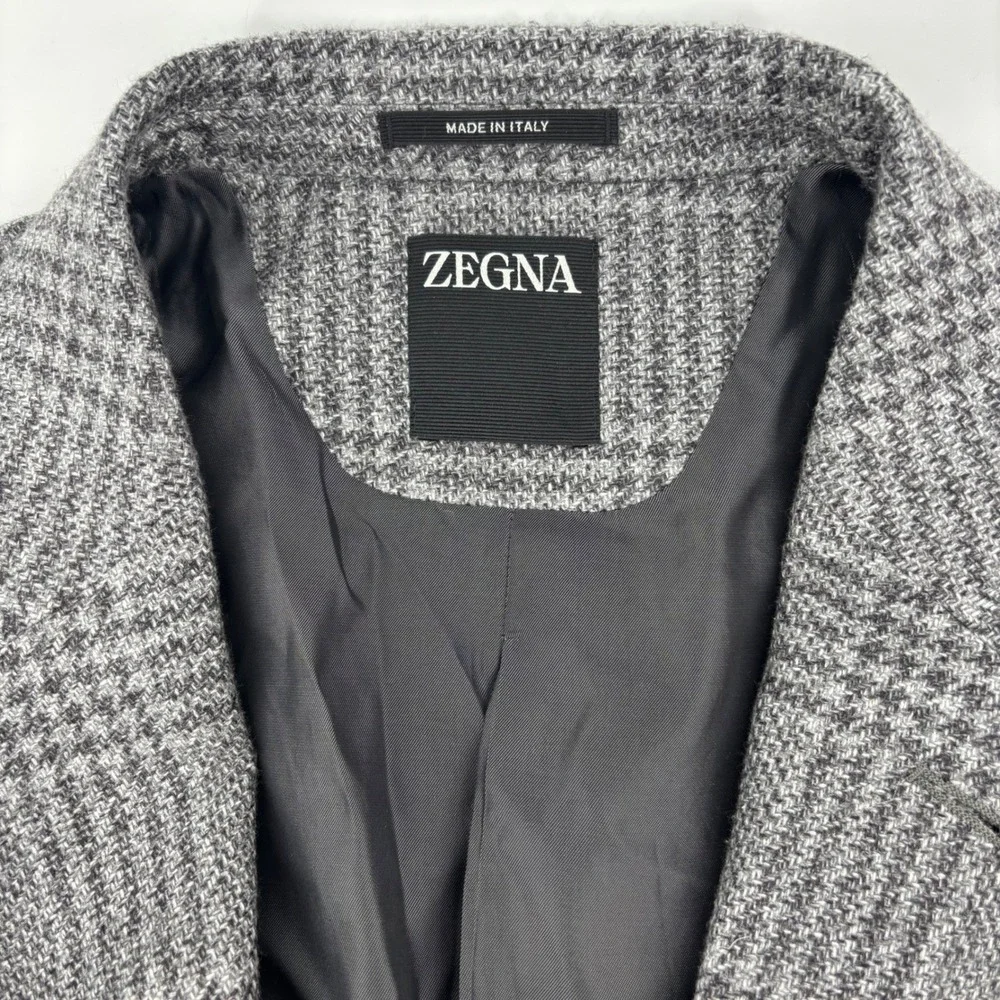 Zegna Men Sportcoat Blazer 48 R Gray Glen Plaid Cashmere Silk Italy Unstructured